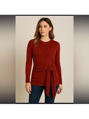 Tied-Waist Cashmere Crewneck Sweater - Deep Red